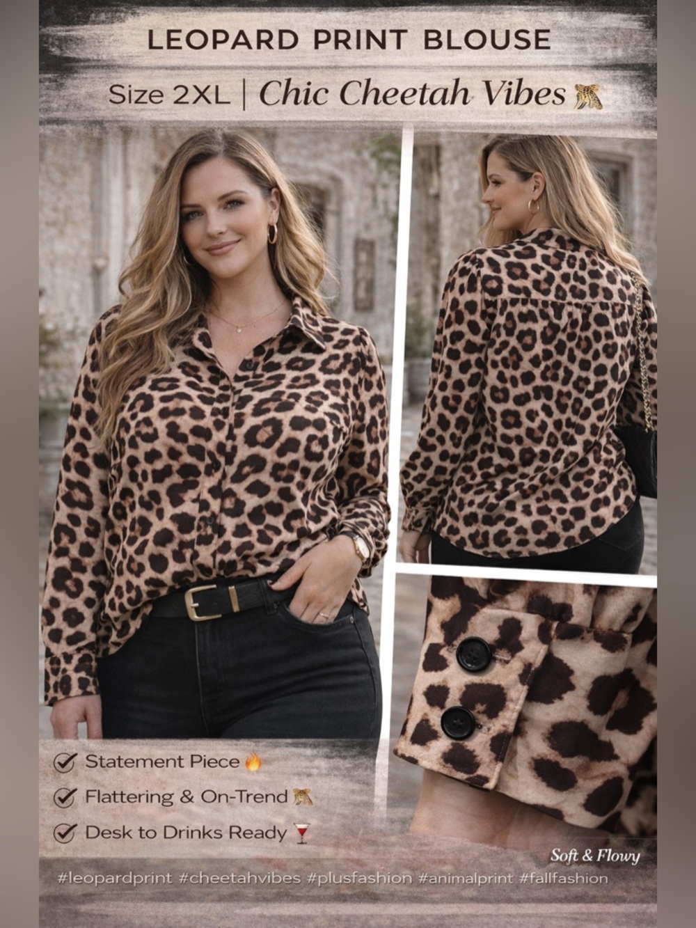 zeagoo Leopard Print Blouse 2XL | Chic Cheetah Vibes Button-Up Top